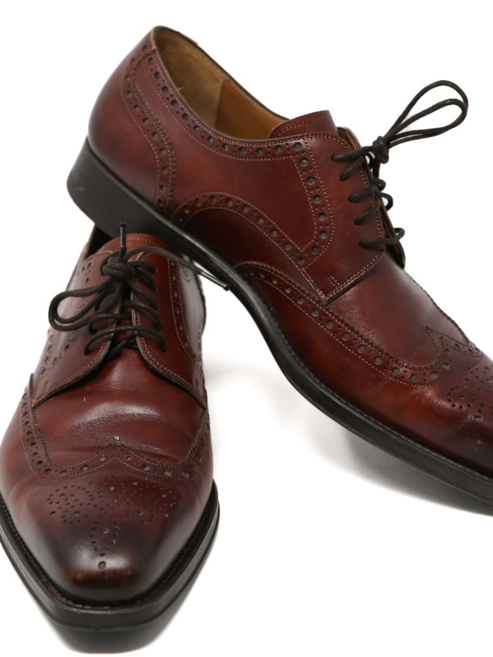 Magnanni Mens Leather Wingtip Brogue Oxfords Size 9.5 Burgundy Brown Shoes VGUC